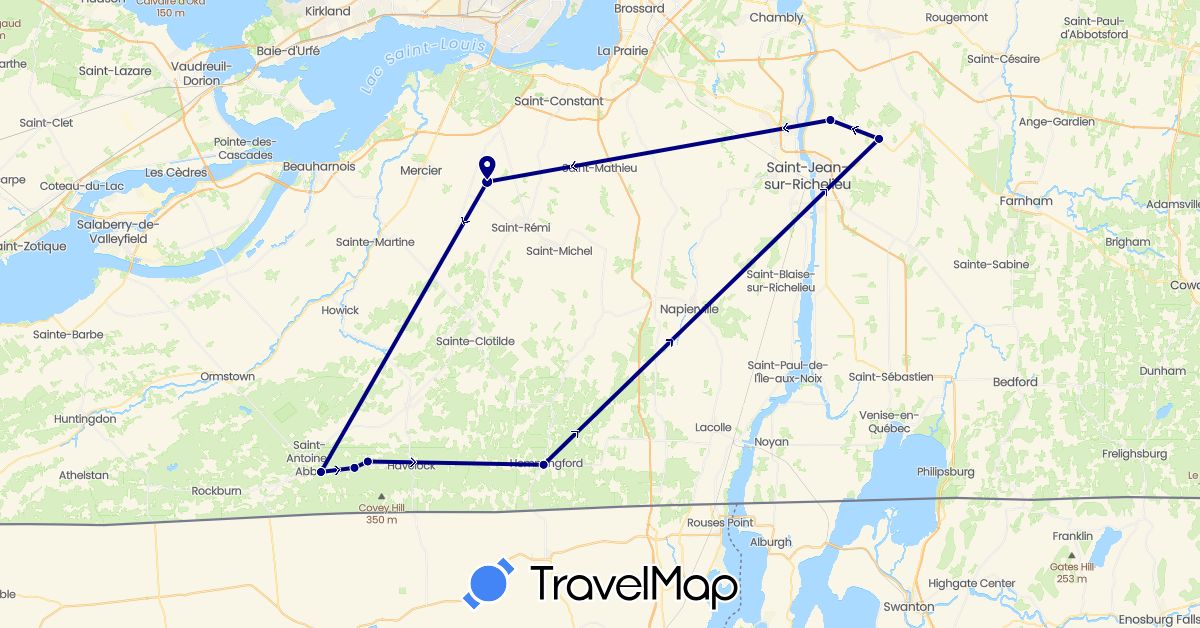TravelMap itinerary: driving, cycling in Canada (North America)